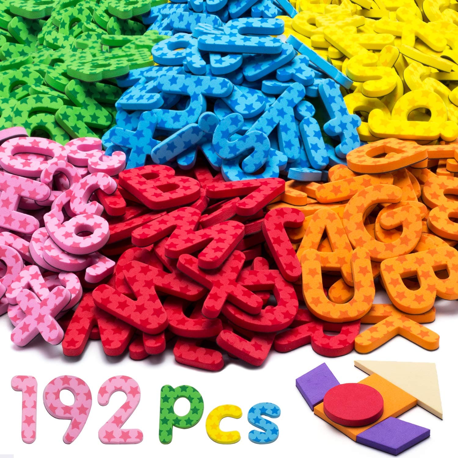 192 Pcs Magnetic Letters Numbers(with Pattern Blocks, Symbols) Foam Set, Alphabet Magnets Gift for Preschool Kids Children Toddler Educational Fridge Refrigerator Toy, Learning in Classrooms School