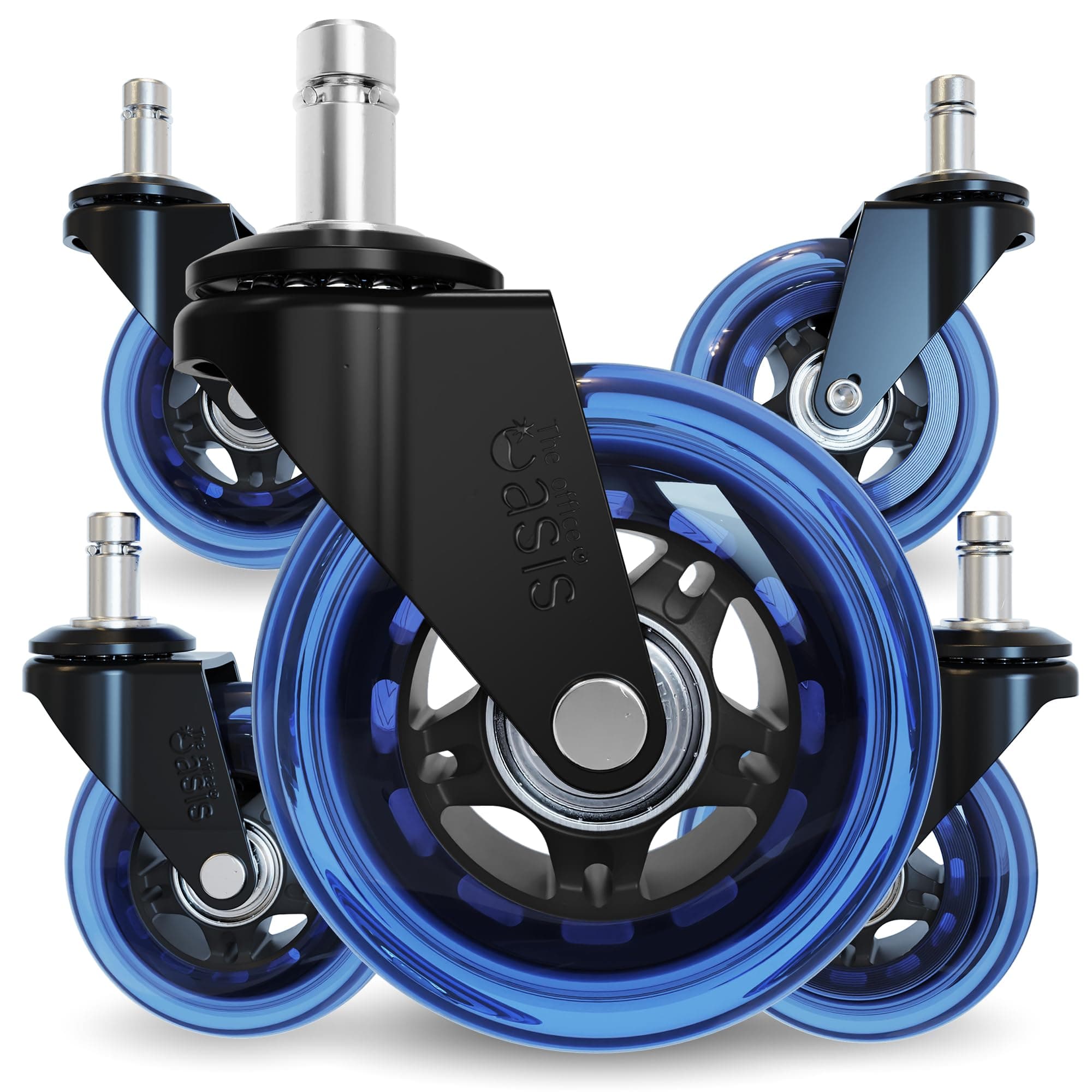The Office Oasis Original Rollerblade Office Chair Wheels (As Seen On PBS) - Smooth & Quiet Casters - Safe for Hardwood Floors & Carpet - Easy Installation with Universal Fit - Set of 5 - Blue