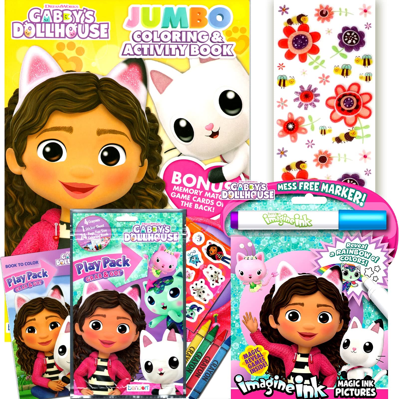 Bendon Gabby's Dollhouse Coloring and Activity Books Bundle with Imagine Ink Coloring Book, Play Pack, Stickers, and More
