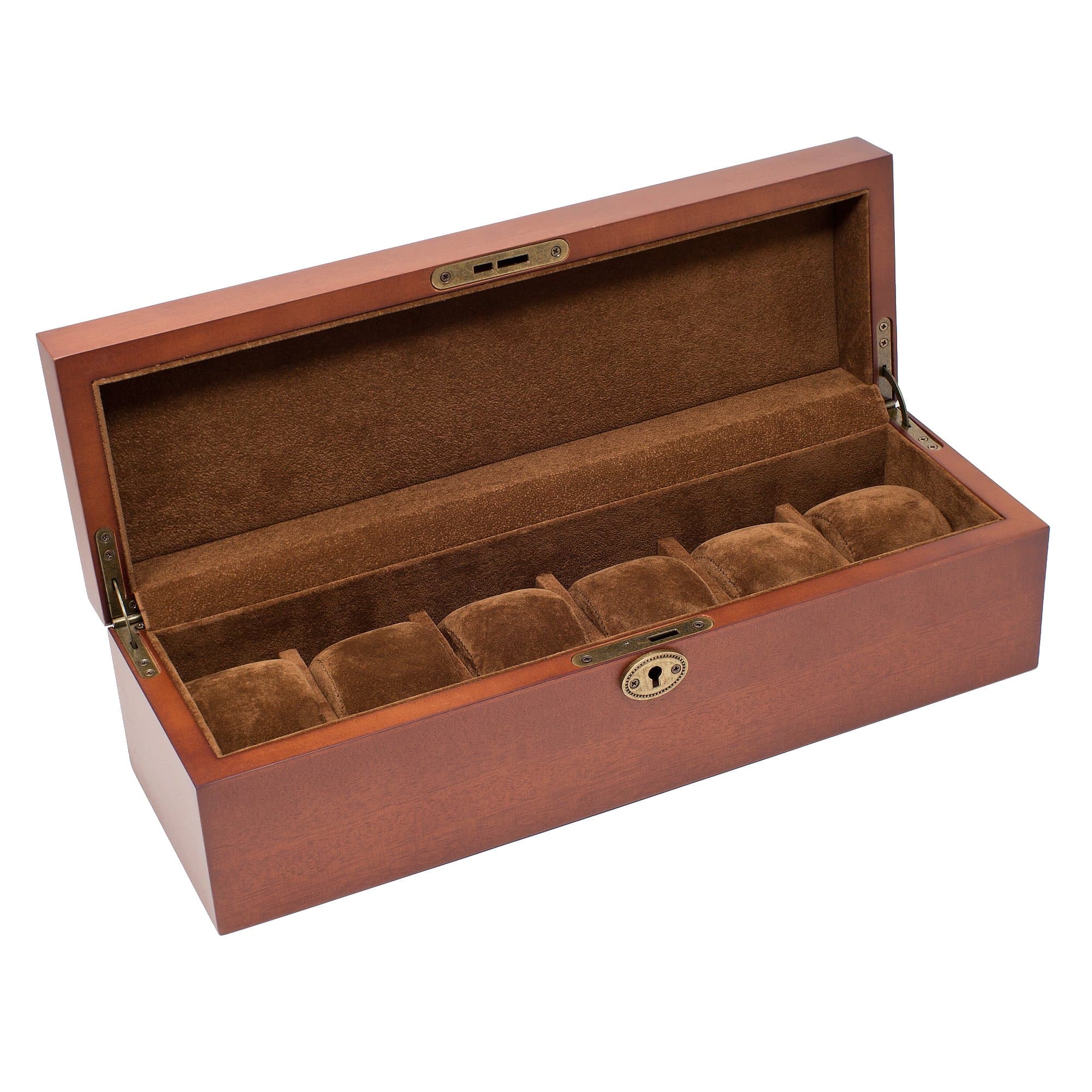 Vintage Wood Solid Top Watch Box Case Holds 6 Large Watches - Adjustable Soft Pillows - High Clearance