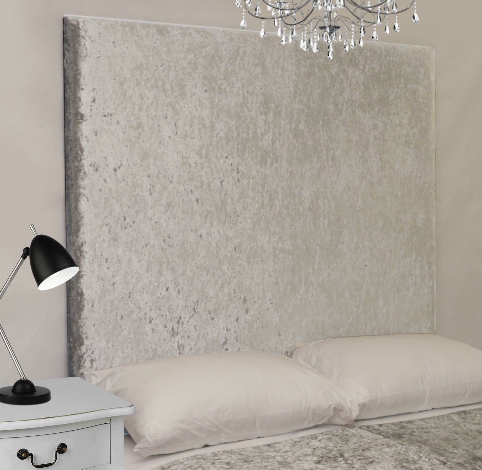 Miami Sunset Crushed Velvet Wall Mounted Bed Headboard In Double, King Or Super King - Height 48" (122cm) (King Size 153cm, Cream)