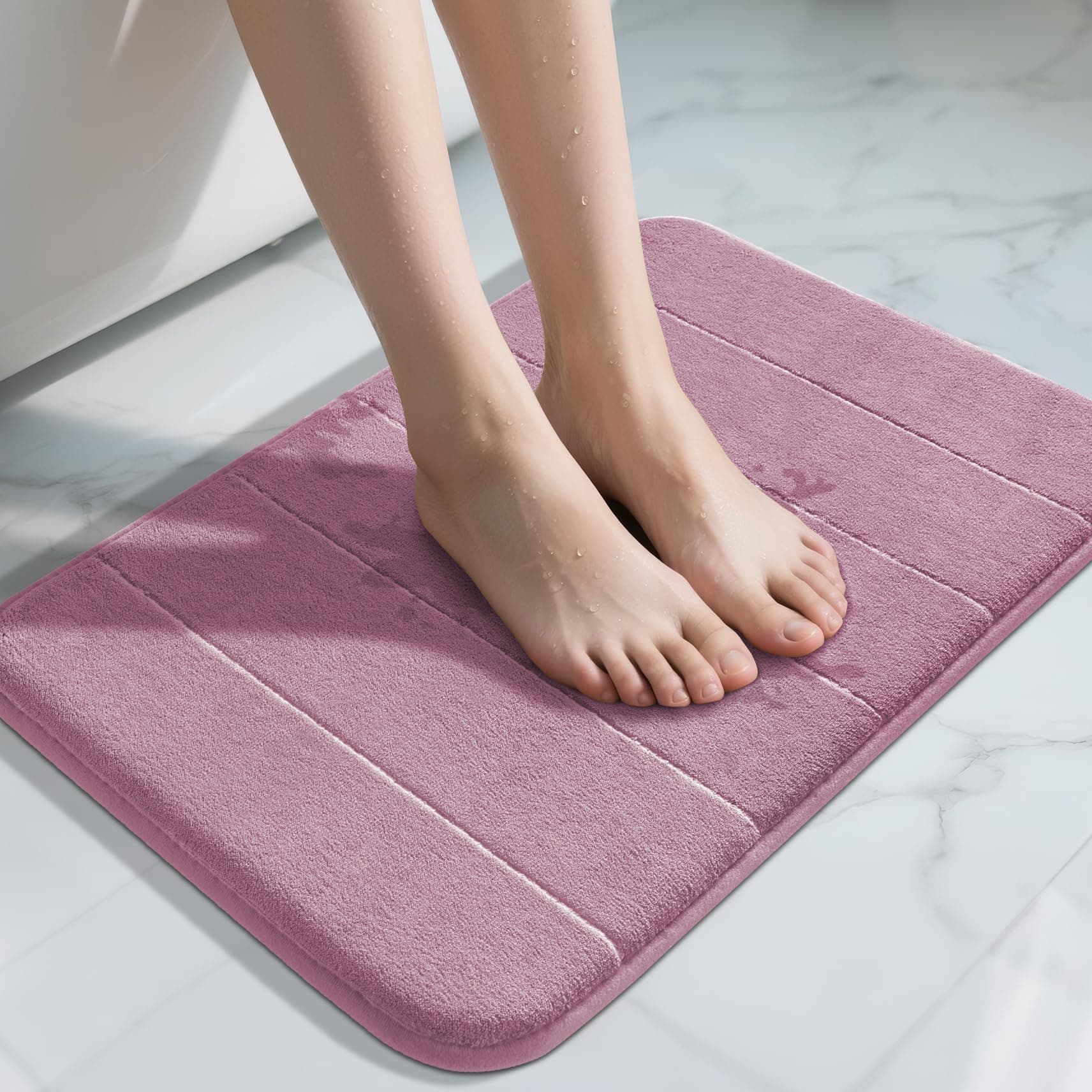 Memory Foam Bath Mat, Super Soft Absorbent Bathroom Rug Non Slip, Quick Dry, Machine Washable Floor Carpet for Tub Shower, Home Decor Accessories, 24x17, Mauve