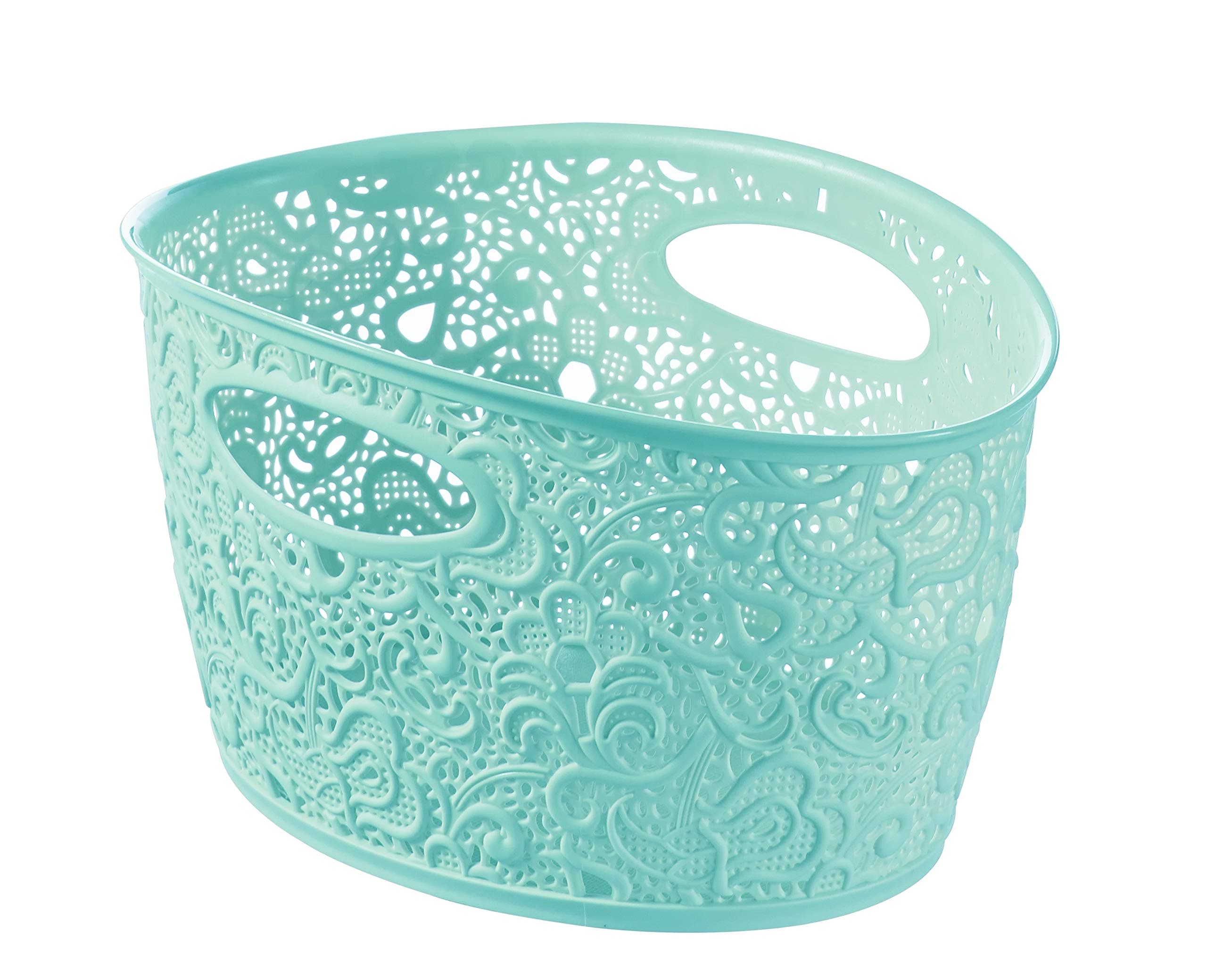 Curver Victoria Medium Lace Effect Storage Basket, Bering Sea Blue, 4.3 Litre