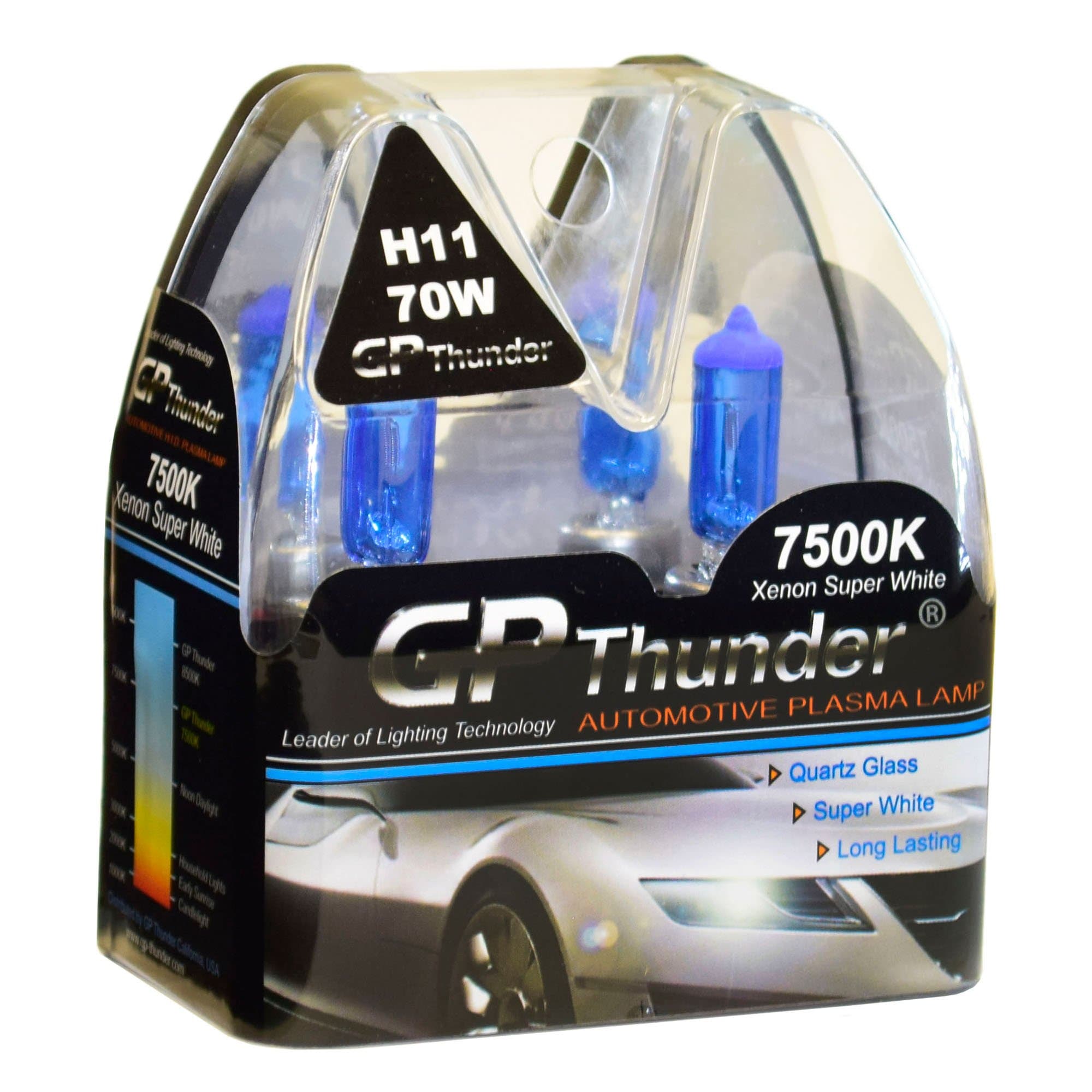 GP Thunder GP75-H11 Super White H11 12V 70W Halogen Xenon Bulb with Quartz Glass (High Wattage 7500K 2 Bulbs)