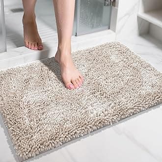 - Chenille Bathroom Rugs Non Slip, Extra Thick Soft Absorbent Bath Rug 31.5x20 Inch, Machine Washable Quick Dry Bath Mat for Bathroom Floor, Tub and Shower, Home Decor Accessories, Khaki
