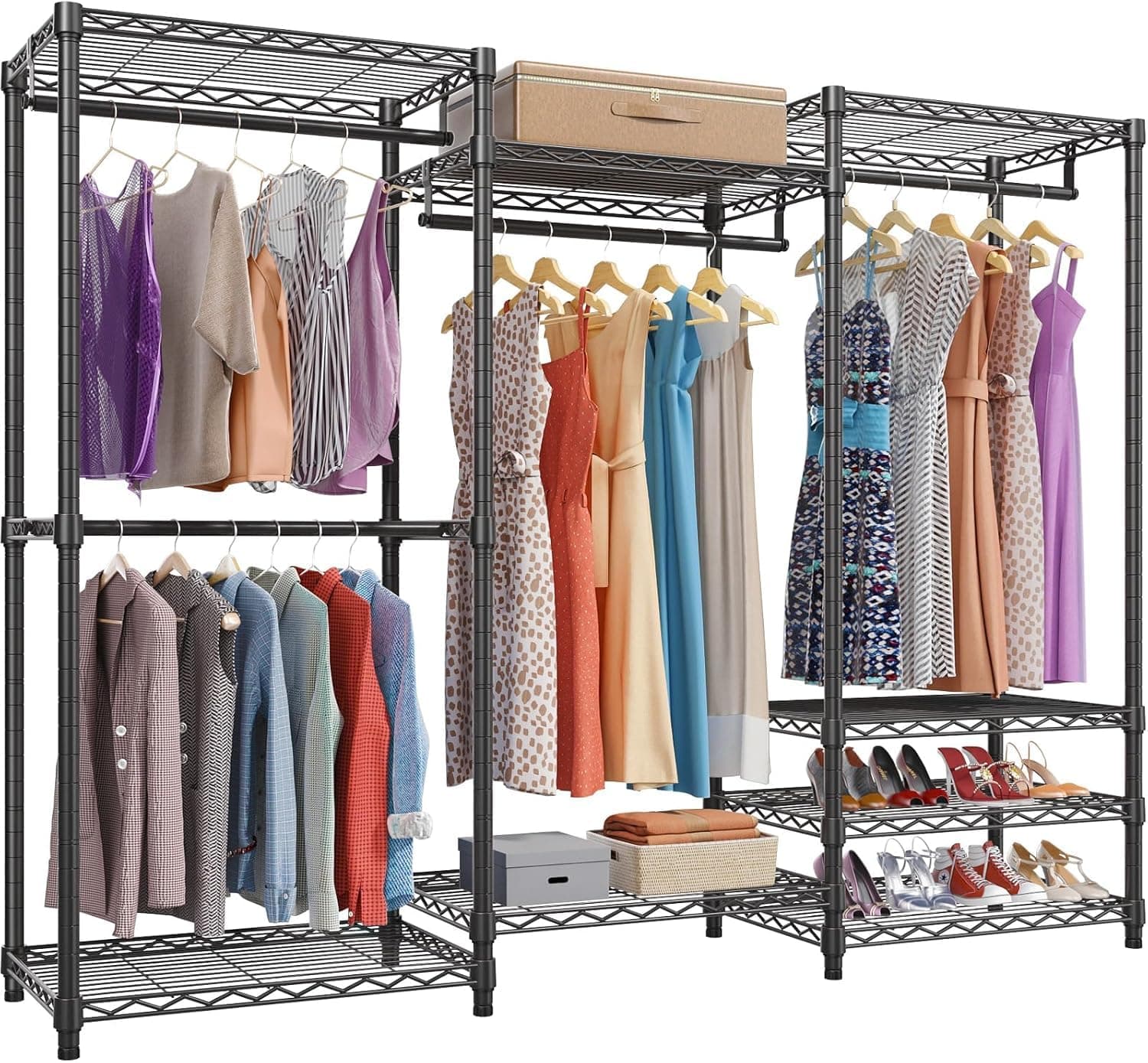 Garment Rack, Heavy Duty Metal Clothes Rack with 8 Adjustable Shelves and 4 Hanging Rods, Freestanding Large Capacity Clothing Rack Closet Wardrobe Rack for Bedroom (175x40x194cm)