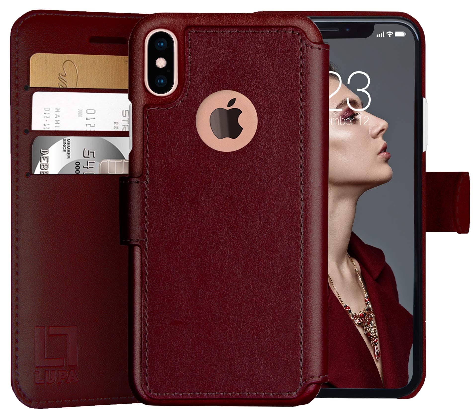 LUPA iPhone Xs Max Wallet Case -Slim & Lightweight iPhone Xs Max Flip Case with Credit Card Holder - iPhone Xs Max Wallet Case for Women & Men - Faux Leather i Phone Xs Max Purse Cases – Burgundy