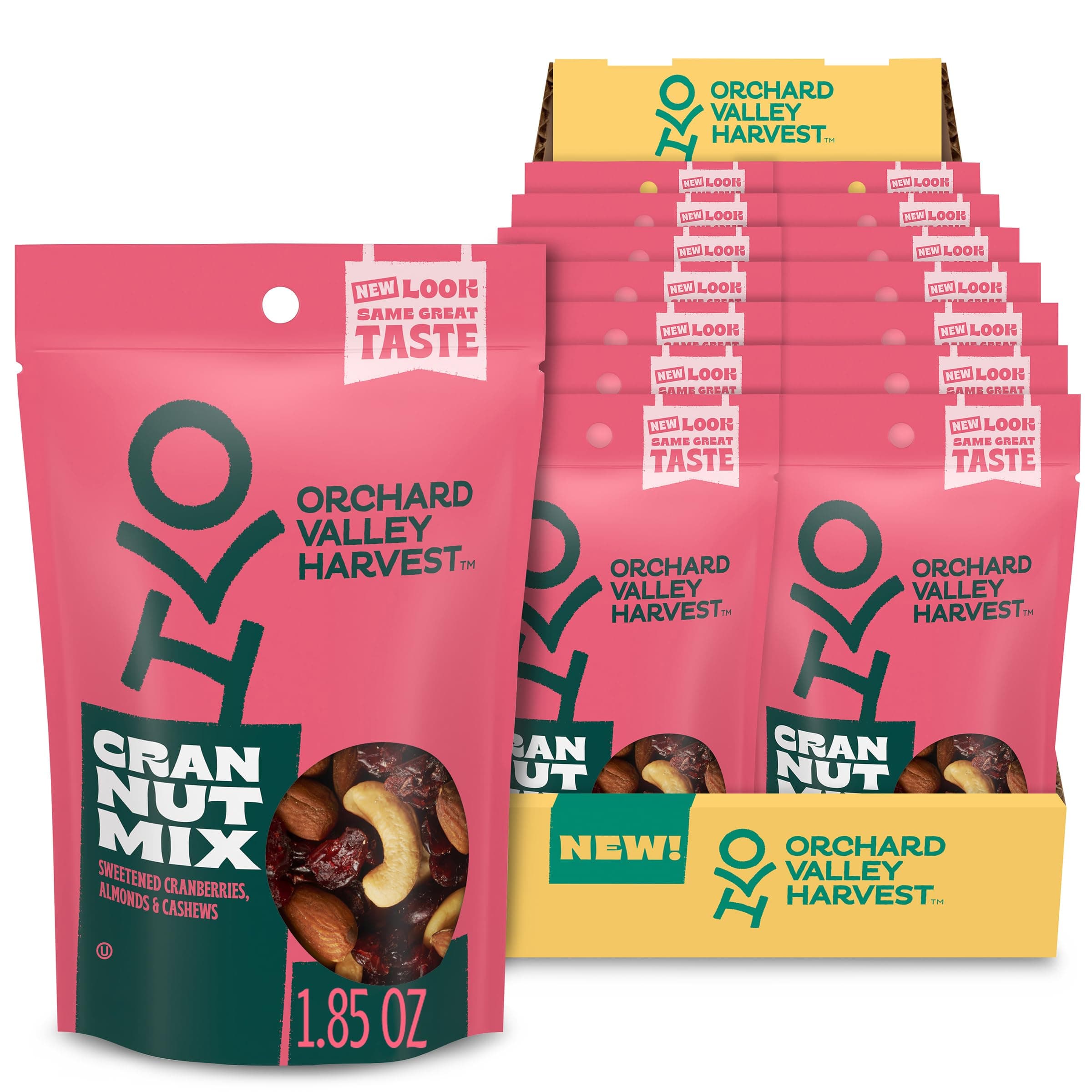 Orchard Valley Harvest Cran Nut Mix, 1.85 oz (Pack of 14), Sweetened Cranberries, Almonds, And Cashews, Gluten Free, Resealable Bag, 4g Of Plant Based Protein Per Serving, Healthy Snacks for Adults