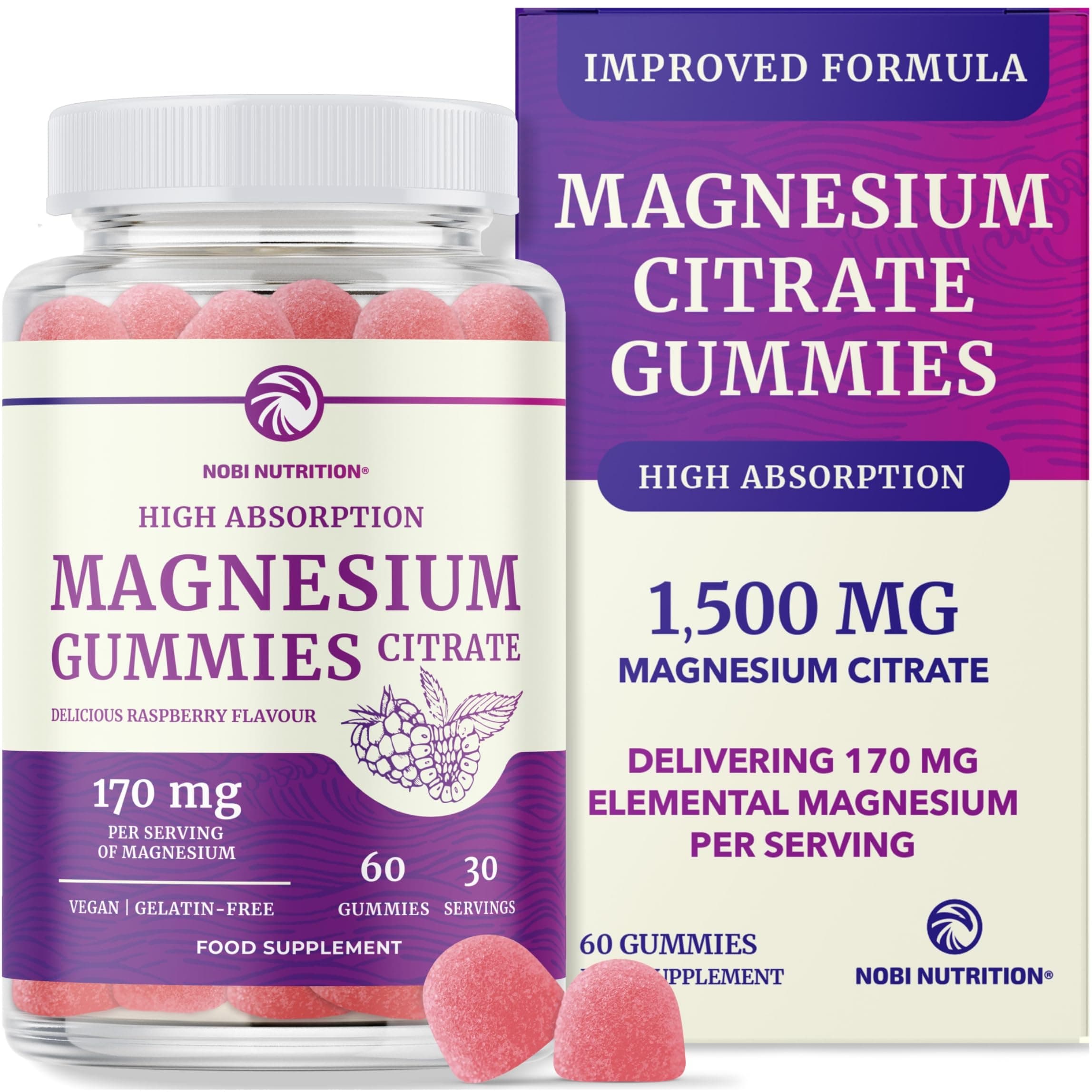 Magnesium Citrate Gummies | Extra Strength for Calm, Relaxation & Digestion | High Absorption Magnesium Gummies for Adults | Vegan, Non-GMO | Raspberry Flavour Mag Gummy | 60 Ct, 1 Month Supply
