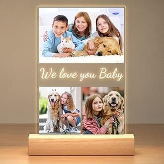 Custom Collage Picture Frames with Photo, Personalized Photo Frame with Night Light, Personalized Picture Frame, Customized Birthday Gifts for Baby Kids Girls Boys Pet Friends Family