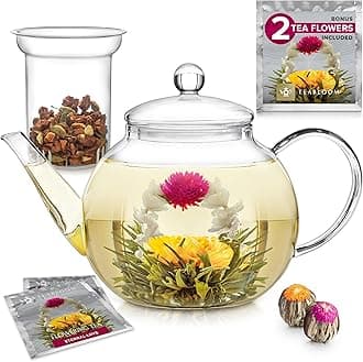 Teabloom Teapot Gift Set ââ‚¬â€œ Stovetop Safe Glass Teapot with 2 Blooming Teas & Removable Glass Infuser for Loose Leaf Tea ââ‚¬â€œ 40 oz /1200 ml