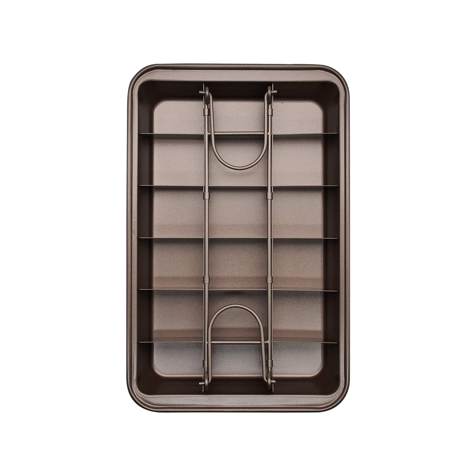 Vanly Non-stick Brownie Pan with Dividers, 18-cavity Rectangle High Carbon Steel Baking Pan, Heavy-duty Built-in Slicer Brownie Tray - Champagne, 12.20" x 7.87" x 1.57"