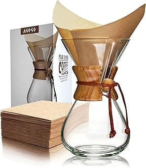 Pour Over Coffee Maker Set Glass Coffee Maker with 50pcs Filter Paper -for Home, Office, Camping, Cafes - Easy Clean Coffee Dripper Set (Rag&Brush Included) (8 Cup/28 oz)