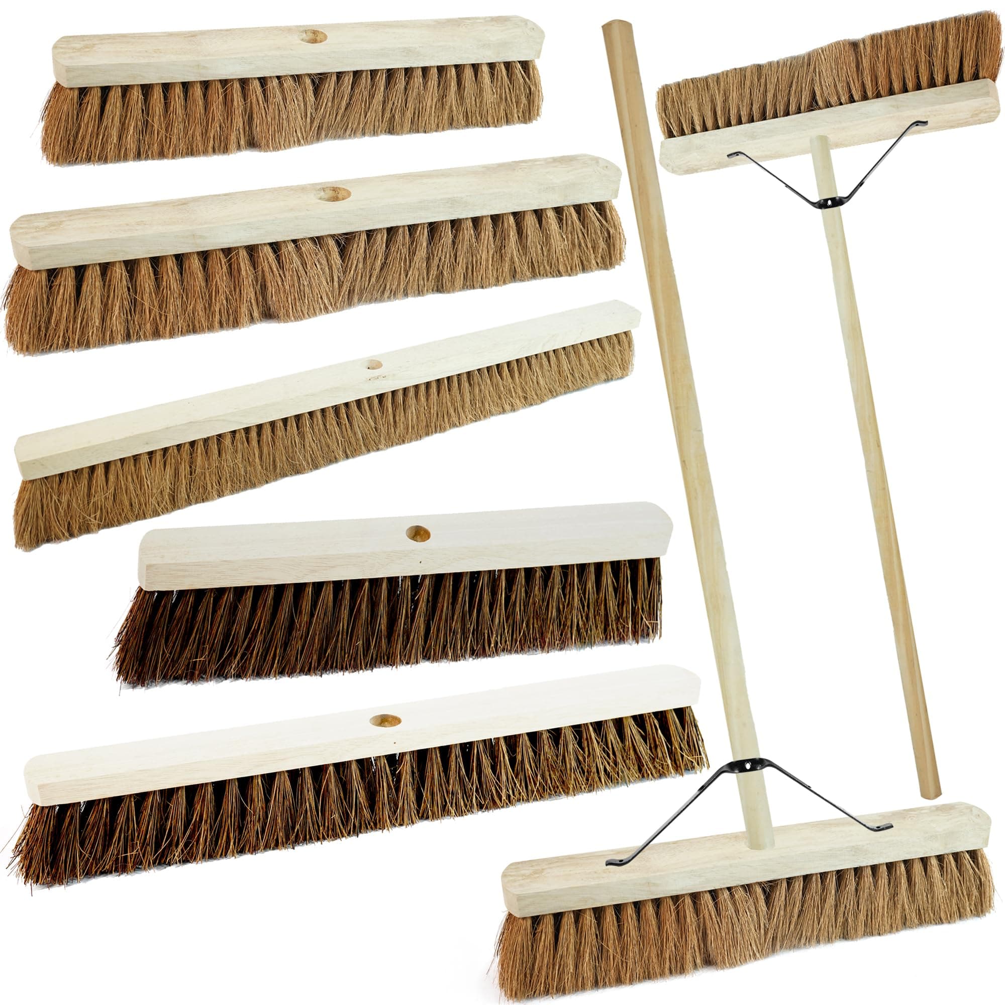 Indoor Outdoor Sweeping Brush With Long Handle Soft or Hard Bristle 18", 24" or 36" Home, Office, Garden, Garage & Yard Sweeping Broom (2, 18" Bassine Hard Bristle)