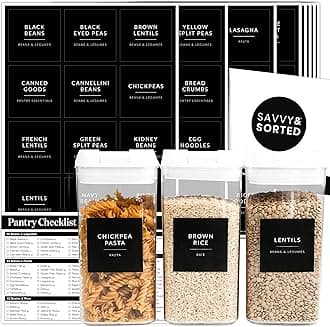 Black Labels for Containers, 180 Kitchen Labels for Food Storage Container, Pantry Labels for Food Storage, Organize Pantry Essentials Canister Label