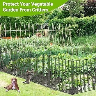 jinligogo 5 Panels No Dig Garden Fence for Outdoor Yard Decorative, 32 in(H) X 11.8 ft(L) Animal Barrier Fencing Rustproof Metal Wire Panel Border for Dog, Rabbits, and Patio Temporary Ground Stakes