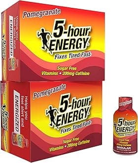5-hour ENERGY Regular Strength Energy Shot, Pomegranate Flavor (1.93 oz. - 24 Count) Zero Calories & Sugar-Free 200 mg Caffeinated Shot, Amino Acids & B Vitamins, Dietary Supplements