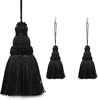 Fenghuangwu Colorful Tassel Key Tassel DIY Accessories for Curtain and Home Decoration-Black-2PCS