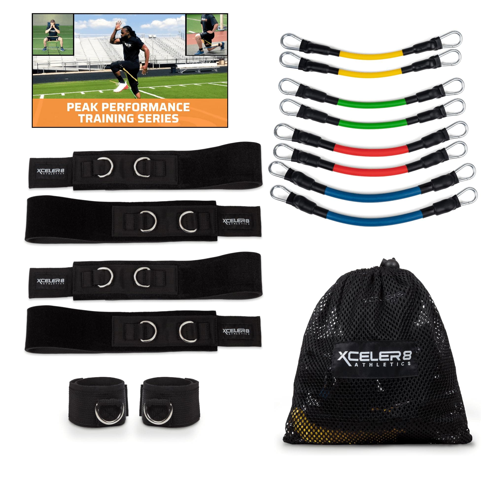 xceler8 athletics DYNAMX Trainer 11 Pieces Speed and Agility Resistance Bands Training Set of Videos, Build Muscle Strength/Endurance, Acceleration, Top-End Speed, Explosiveness, Mobility