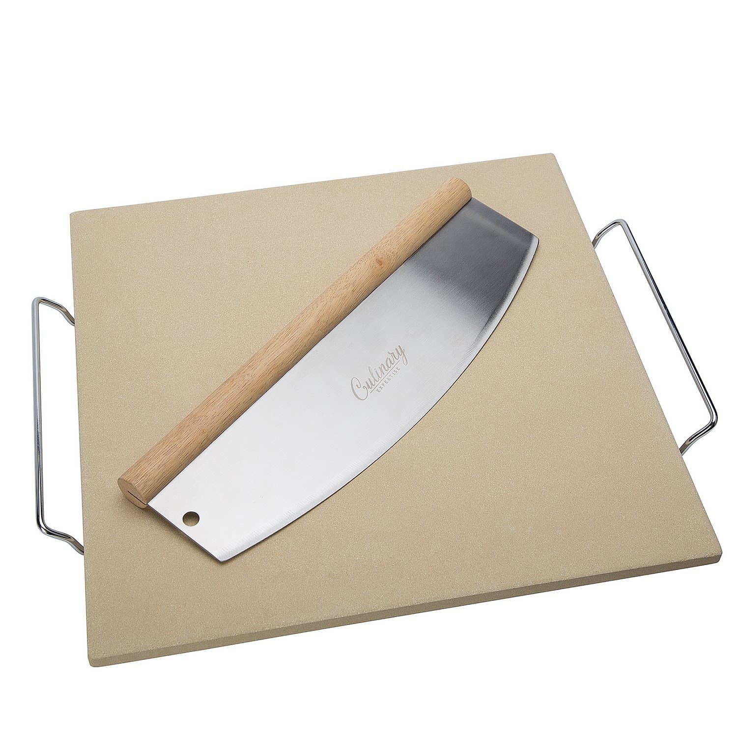 Culinary Expertise Cordierite Pizza Stone Set & Bread Baking Stone for Oven & Outdoor Grill Top, 15-Inch Square with 14 Inch Cutter and Removable Rack | Thermal Shock Resistant