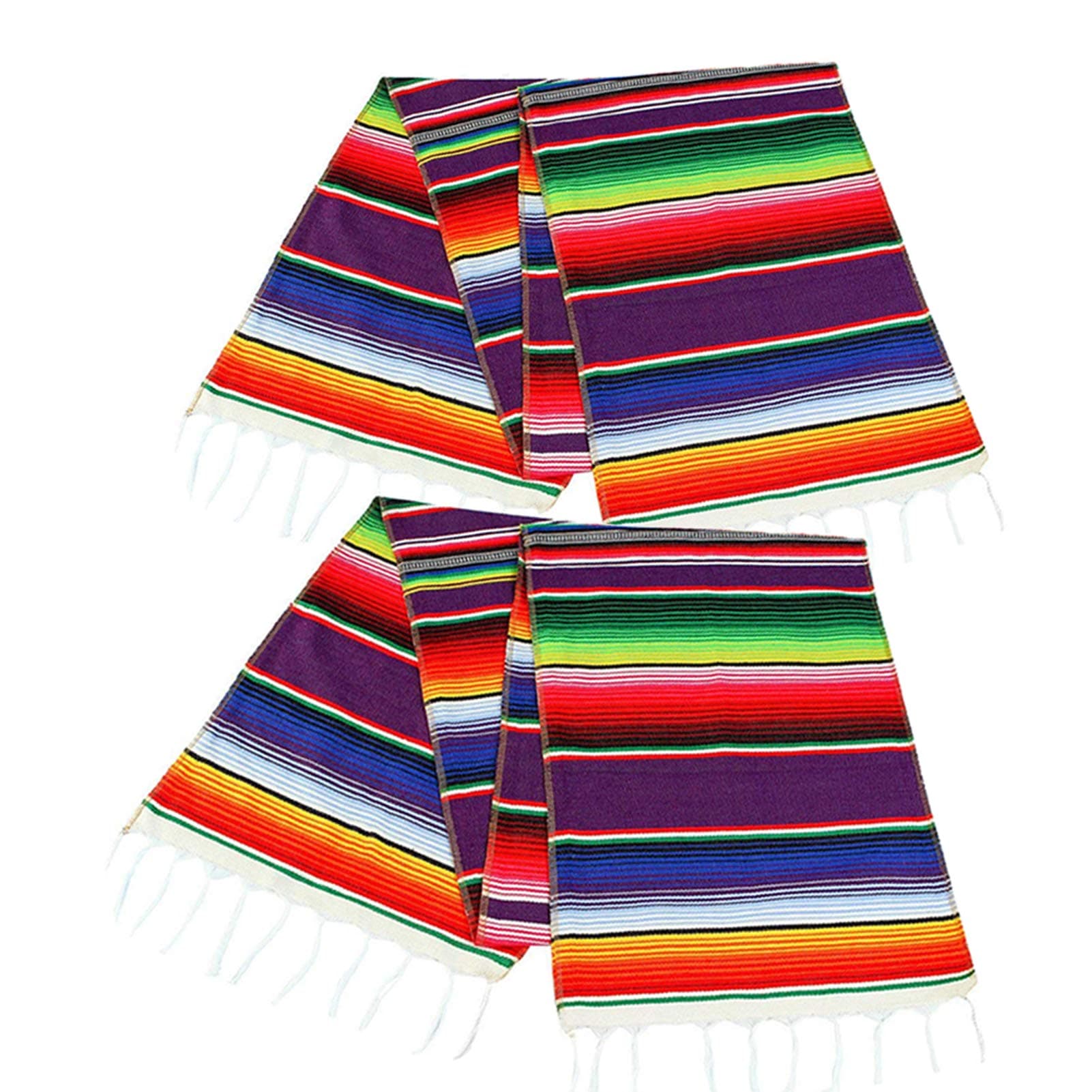 FoweceltFowecelt 2 Pack Mexican Serape Table Runners 14 x 84 Inch for Mexican Party Wedding Decorations Outdoor Picnics Dining Table, Fringe Cotton Handwoven Table Runner