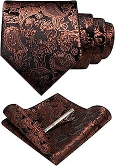 Mens Solid Color Paisley Necktie and Pocket Square with Tie Clip Sets