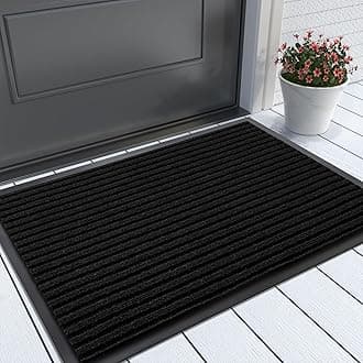 Yimobra Front Door Mats, Heavy Duty Water Absorbent Mud Resistant Easy Clean Entry Outdoor Indoor Rugs,Non Slip Backing, Exterior Mats for Outside Patio Porch Farmhouse, 29.5 x 17,Black
