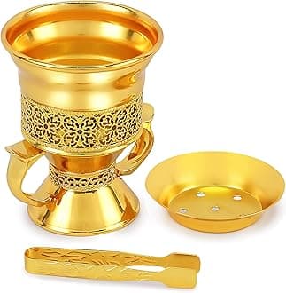 Metal Frankincense Resin Incense Burner, Incense Censer, Portable Bakhoor Burner, Charcoal Bakhoor Burner, Myrrh Burner with Tongs for Yoga, Spa Aromatherapy(Gold)