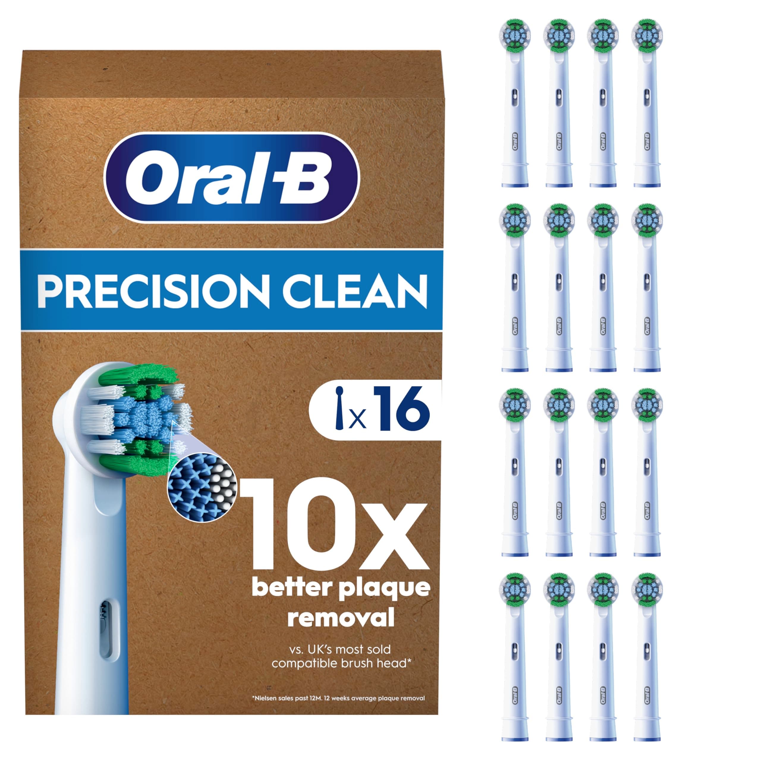 Oral-B Pro Precision Clean Original Electric Toothbrush Head, X-Shape and Angled Bristles for Deeper Plaque Removal, Pack of 16 Toothbrush Heads, Suitable for Mailbox, White