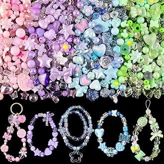 Assorted 180-240PCS Acrylic Beads for Bracelet Making, Flower Bow Butterfly Candy GummyBear Aesthetic Bracelet Charms,Cute Beads for Jewelry Making DIY Necklace Keychain Phone Charm