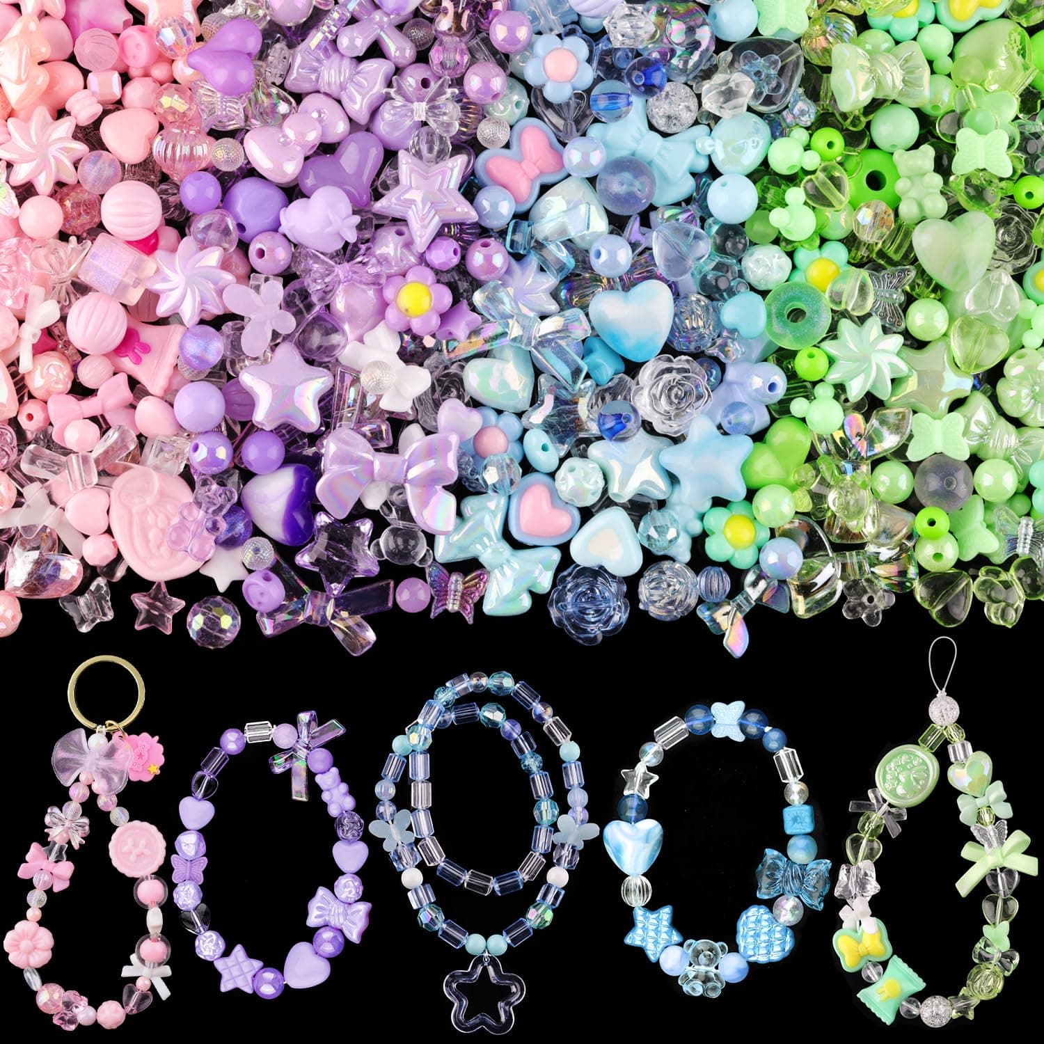 210-270PCS TINKRSTUFF Assorted Acrylic Beads for Bracelet Making, Cute Beads for Jewelry Making Flower Bow Butterfly Candy GummyBear Aesthetic Bracelet Charms, DIY Necklace Keychain Phone Charm