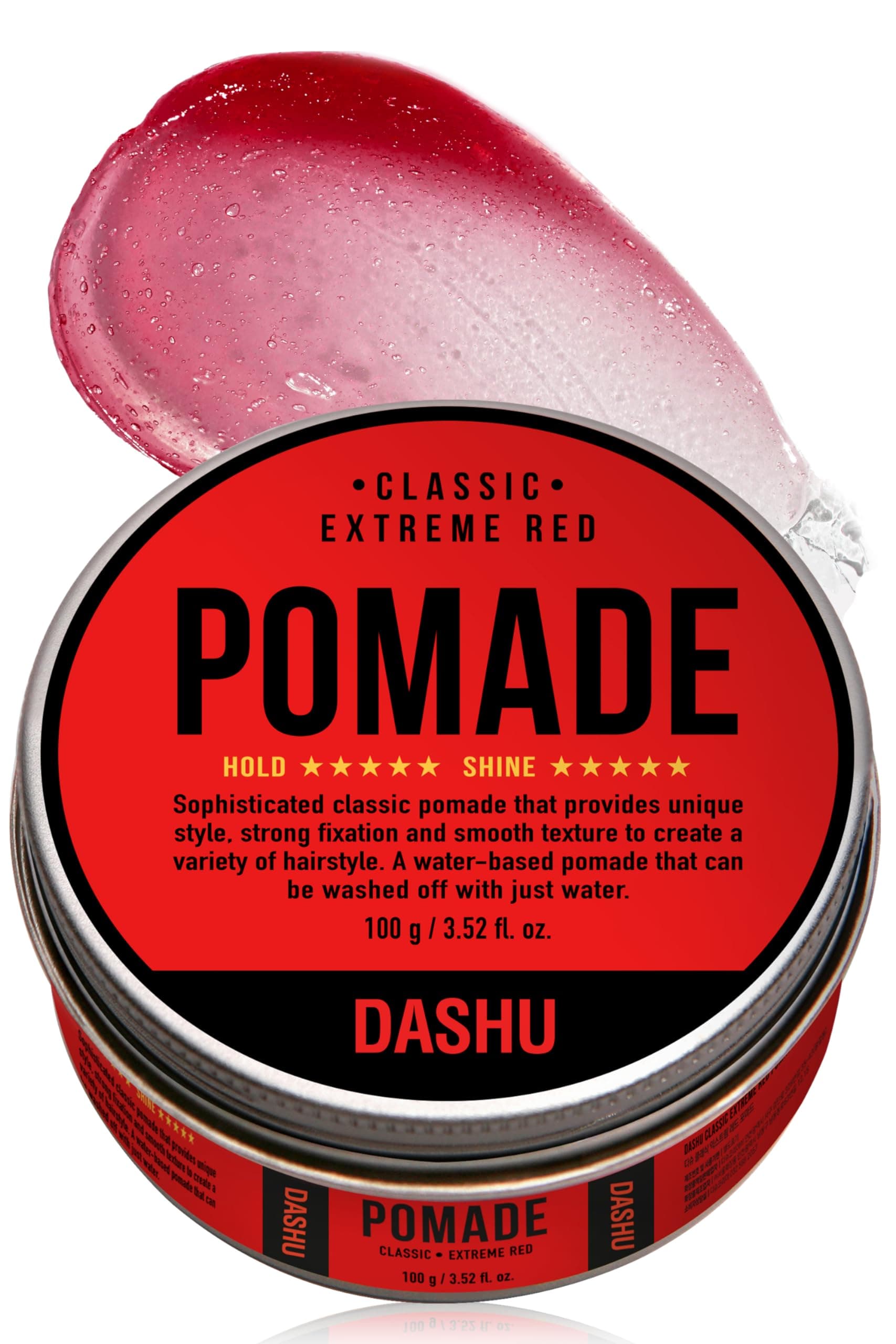 DASHU Red Pomade for Men - Korean High Shine Pomade Strong Hold, Extreme Hold Edge Control, Water Based Pomade, Red Hair Wax, Classic Styling 3.52 fl oz