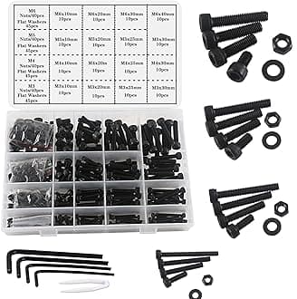 Nuts and Bolts Washers Assorted Set,M3 M4 M5 M6 Black Hex Socket Head Cap Screws Bolts and Nuts Kit 500pcs, Thread Machine Hex Bolt Set Fastener Repair Tools Assortment Kit with 4 Wrench