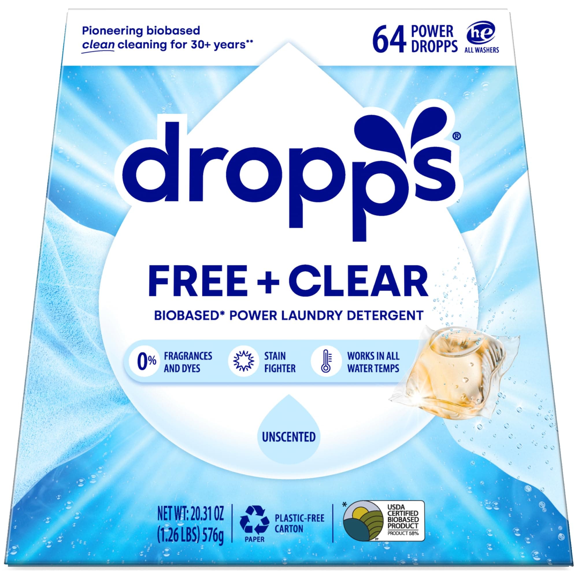 - Free & Clear Laundry Detergent Pods (64 Count) - Unscented Laundry Pods | Fights Odors & Stains | Free of Dyes Parabens & Perfumes | Hypoallergenic | Clean Ingredients | Plastic Free Packaging