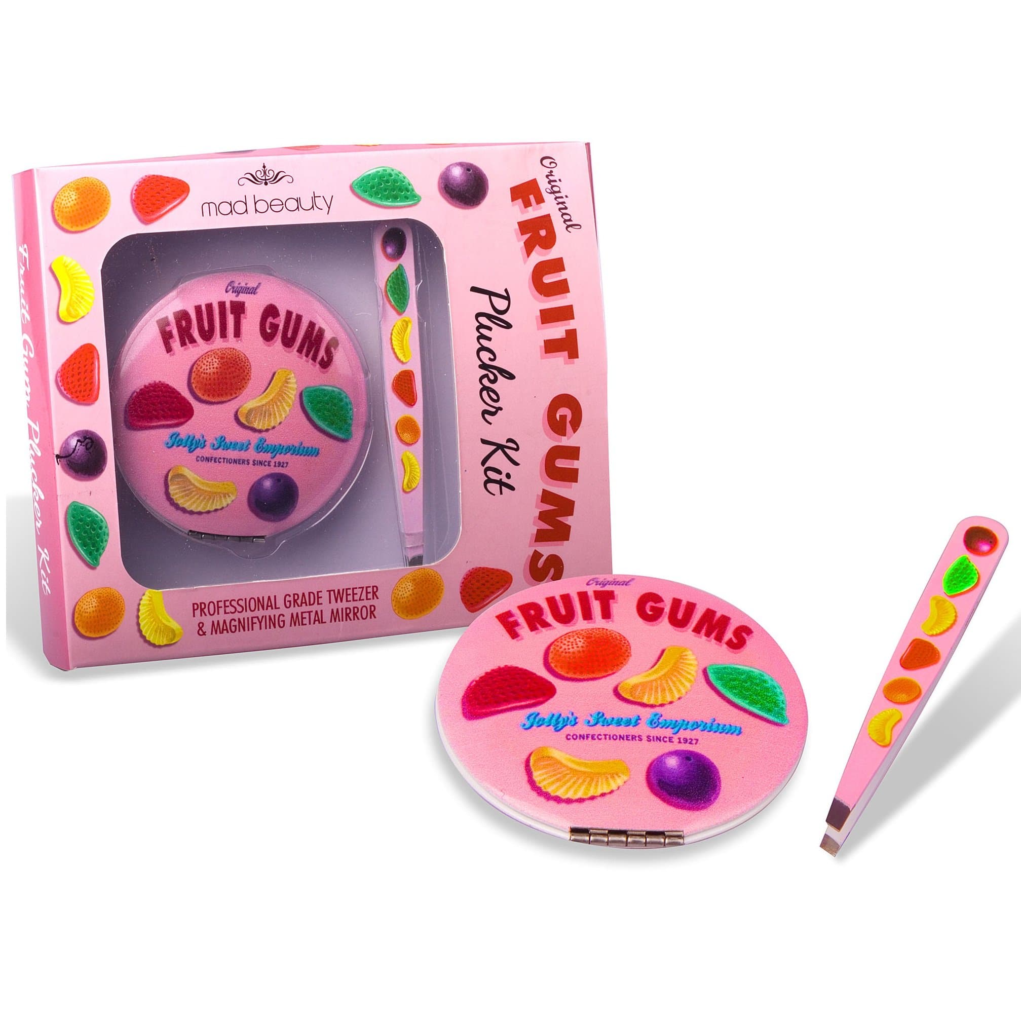 Fruit Gums Plucker Kit (Tweezers & Magnifying Mirror Compact) - Mad Beauty by Fruit Gums