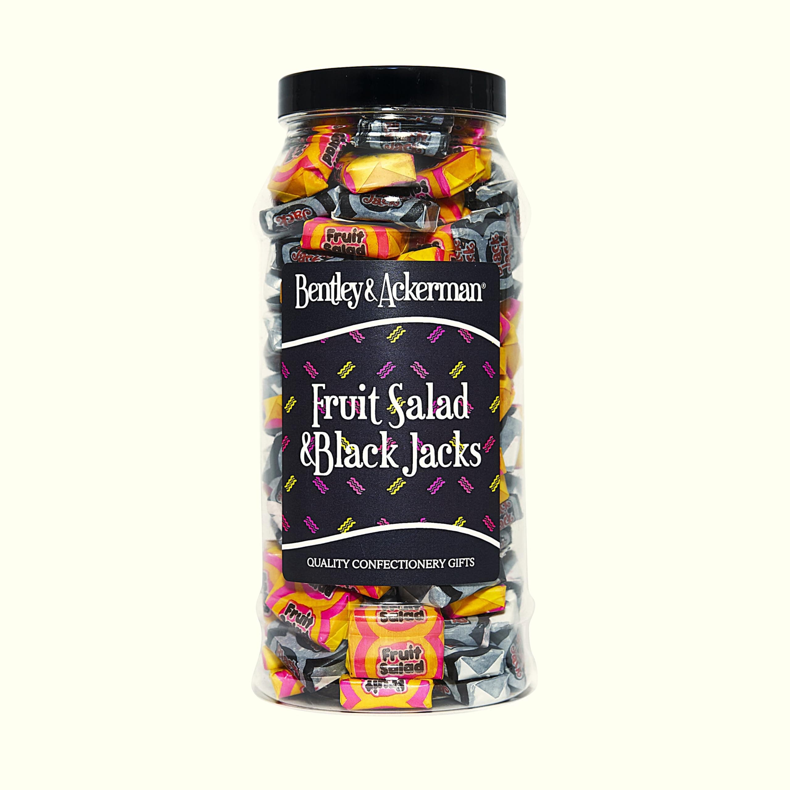 Fruit Salad & Black Jacks Sweets - (535g) Original Retro Fruit Salad & Black Jacks Sweets Gift Jar By Bentley & Ackerman's Sweet Shop.