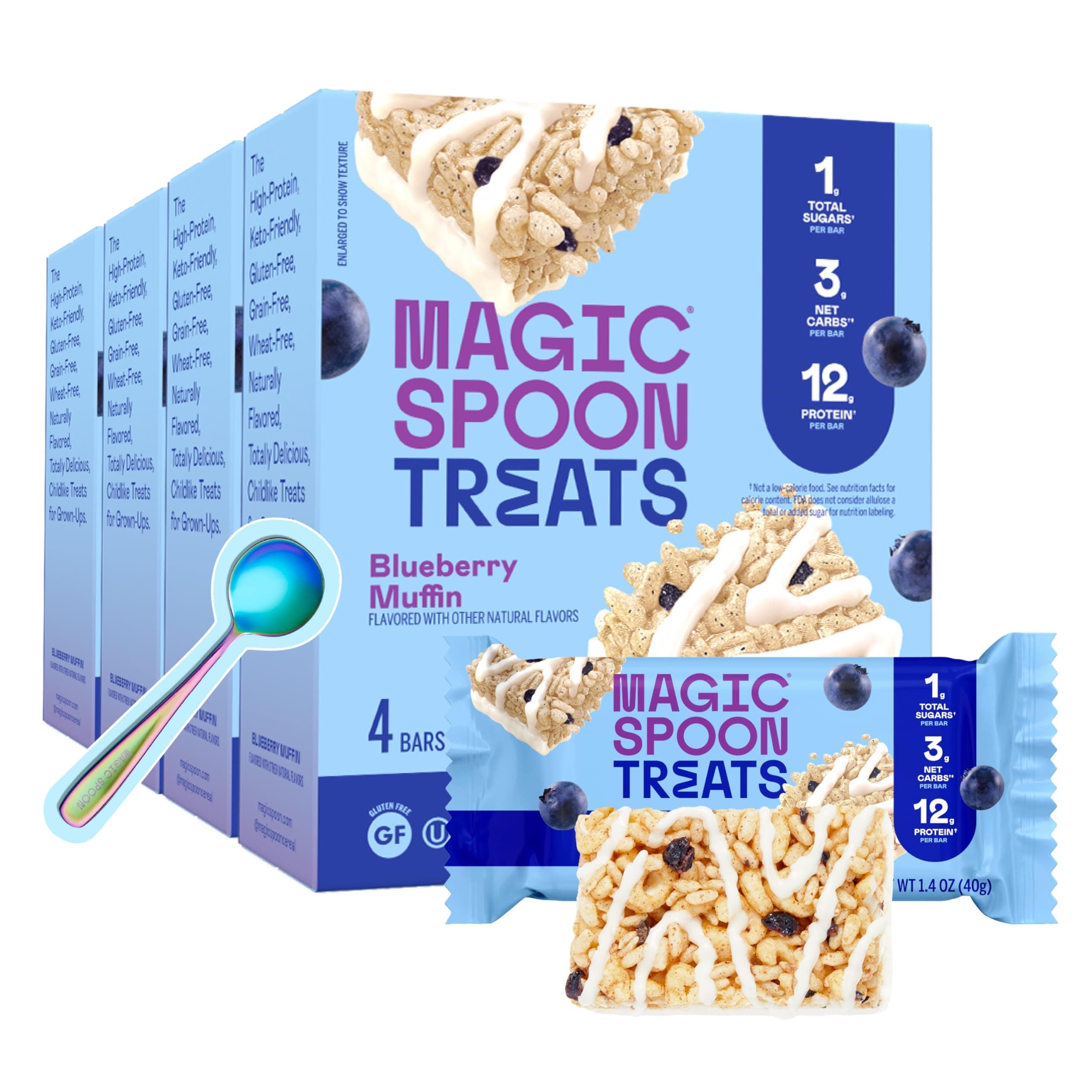 Magic Spoon Treats - 16 High Protein Bars, Blueberry Muffin - High Protein Gluten Free Snack - Sugar & Gluten Free Protein Cereal Bar - Low Carb, Keto Friendly - Healthy Snacks for Adults