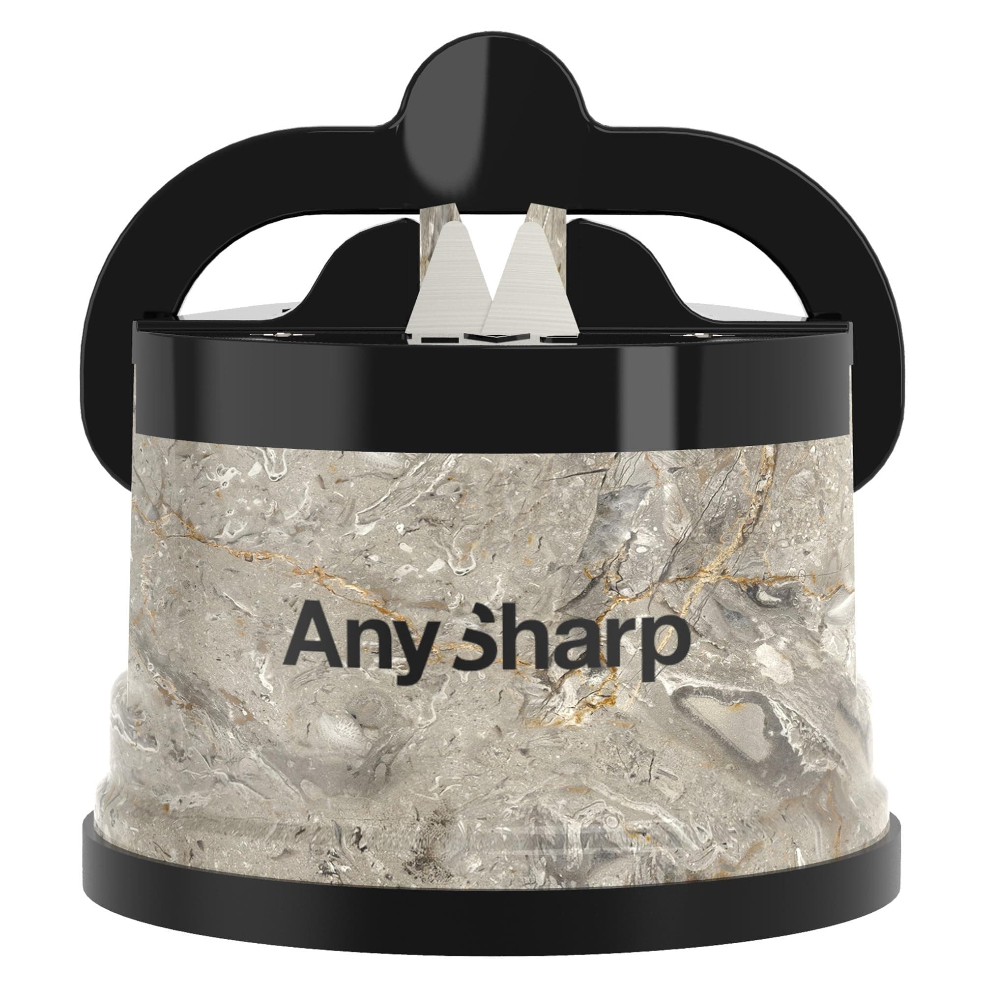 AnySharp – Editions – Hands Free Knife Sharpener - Easy to Use Sharpening Tool with PowerGrip Suction Base and 20-Degree Pre-Set Angle - for All Knives: Chef's, Serrated, and Hardened Steel - Stone