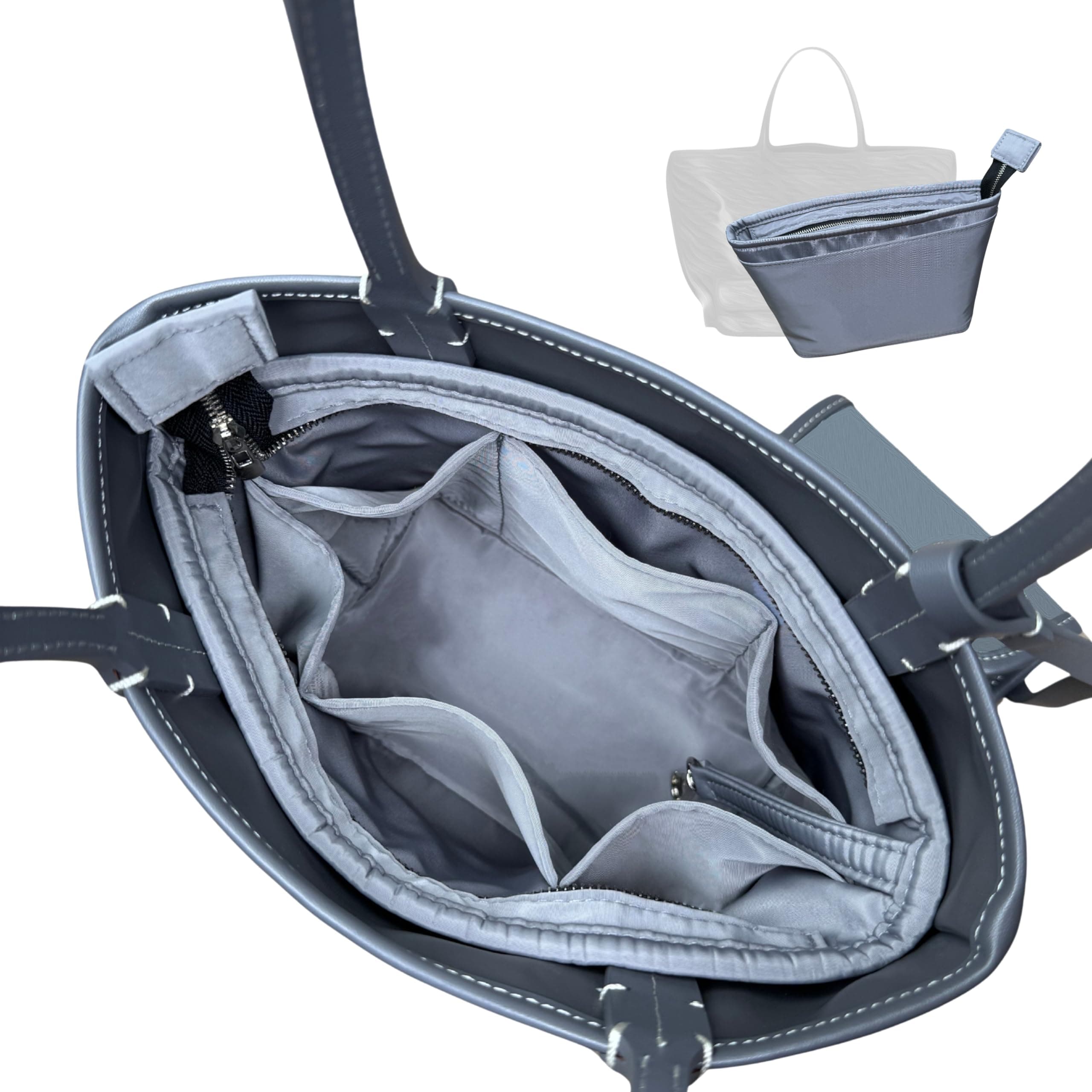 Divitize Premium Purse Organizer compatible with Mini Anjou Bag Organizer Insert, Waterproof Nylon Luxury Fabric, Perfect Fit Oval Shaped with Silver Zipper (For Mini Anjou, Cream)