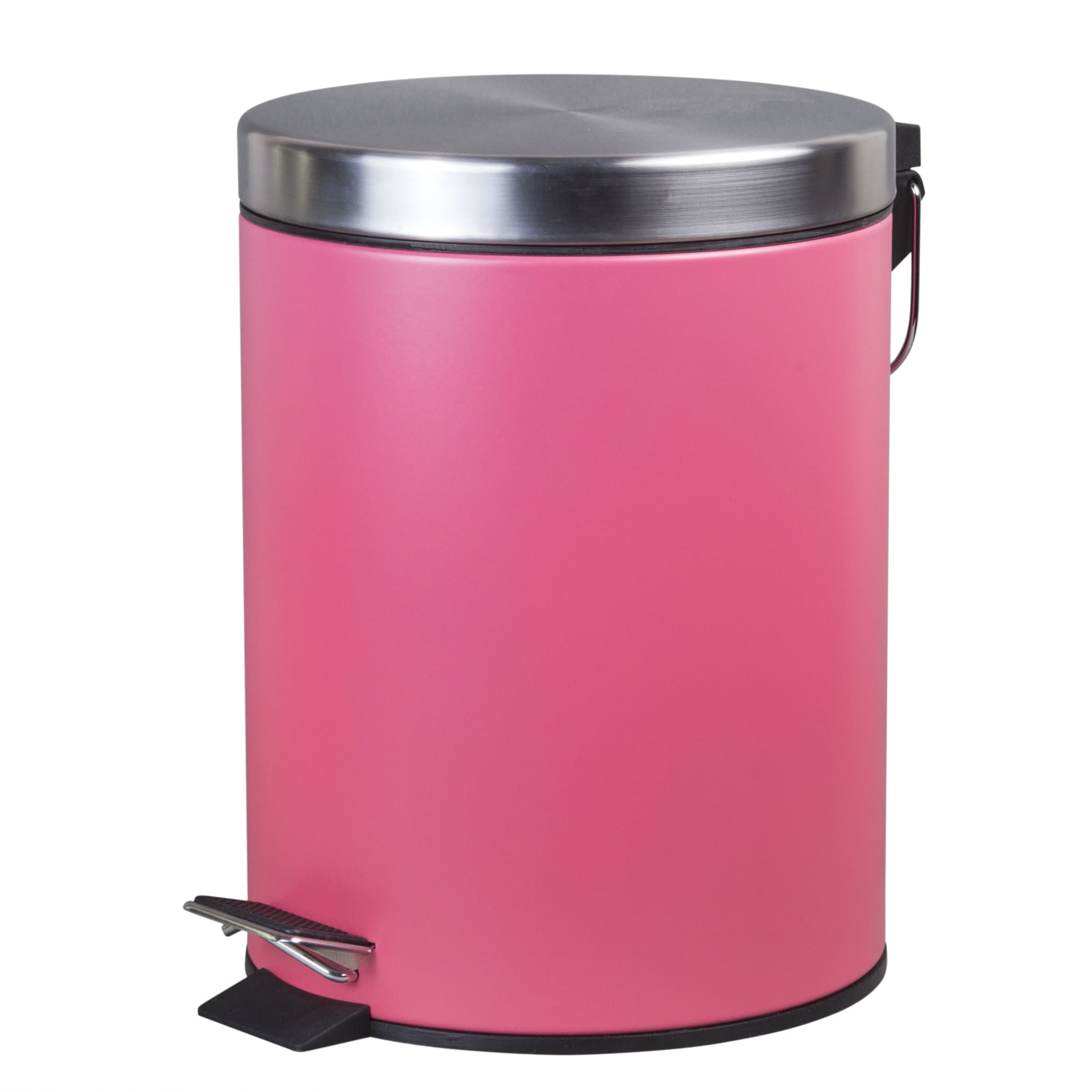 Creative Home Stainless Steel Round Step Trash Can Wastebasket Garbage Container Recycle Bin, 5 Liter/ 1.3 Gallon, Pink