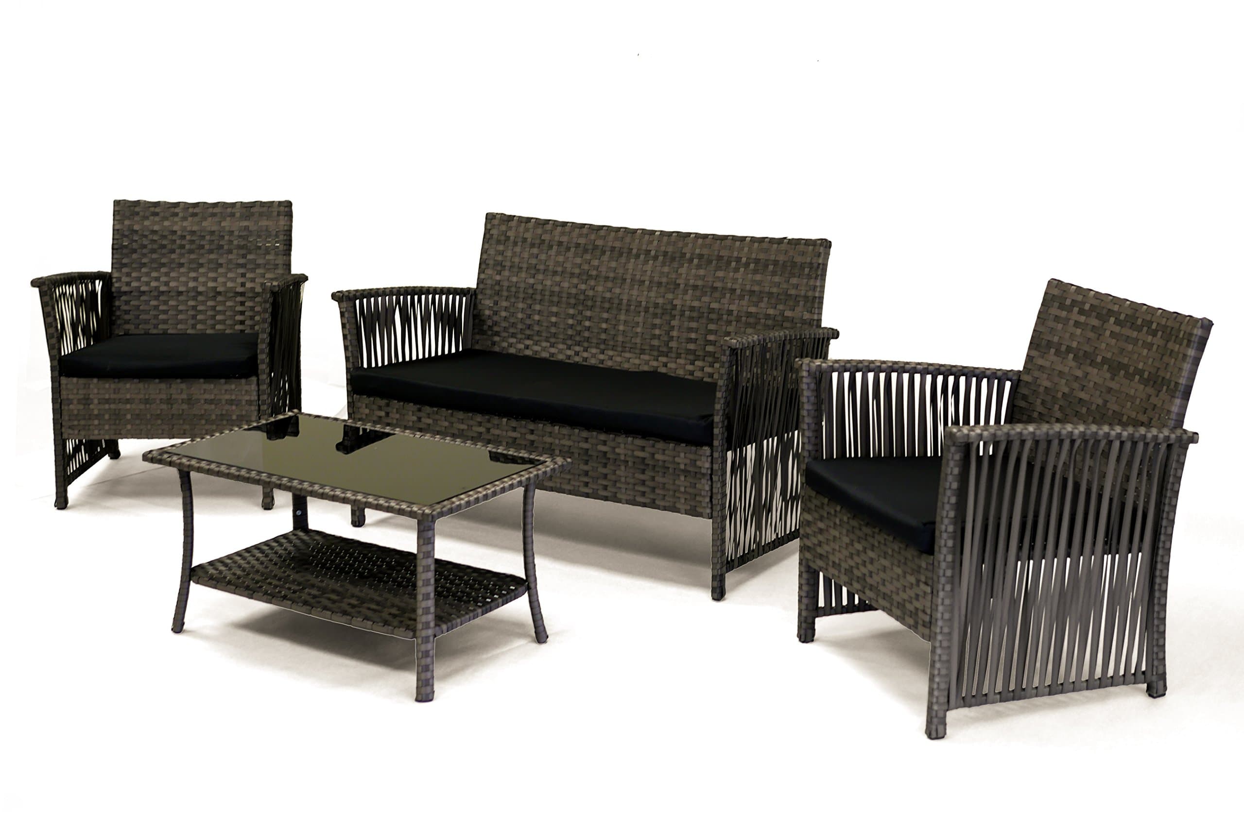 Sol Siesta Manhattan Beach Collection 4 Piece Conversation Set of Resin Wicker Patio Furniture, Grey