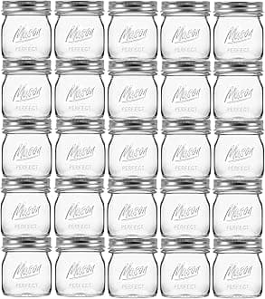 24 Pack 8 oz Mason Jars with Regular Lids - Mini Glass Clear Mason Jars, Small Half Pint Canning Jars with Airtight Lids for Jam, Honey, Baby Foods, Overnight Oats, Party Favors