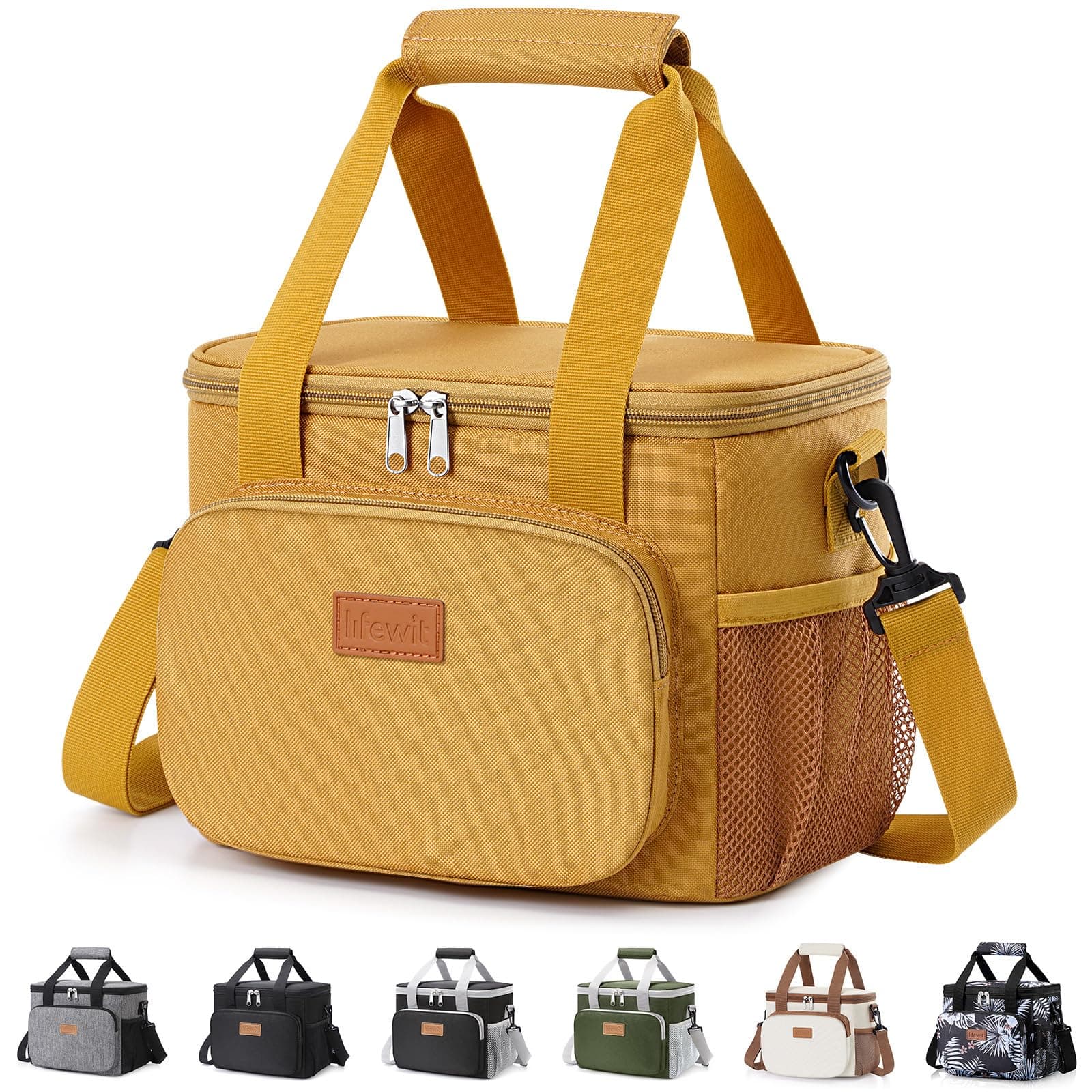 Medium Lunch Bag Insulated Lunch Box Soft Cooler Cooling Tote for Adult Men Women, Brown 12-Can (9L)