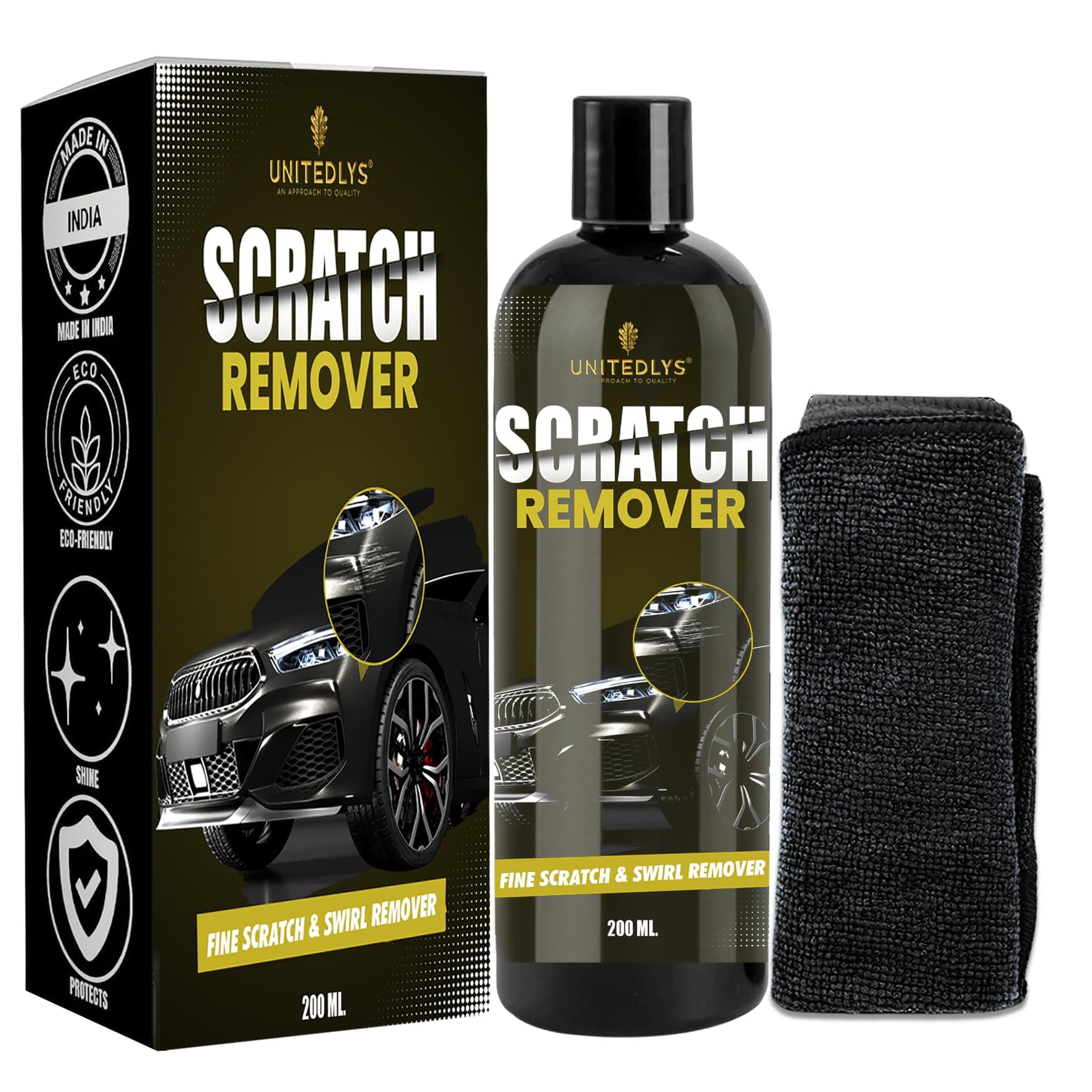Premium 200ML Car Scratch Remover Kit with Microfiber Cloth | Buff Out Minor Scratch Remover for Bikes & Cars | Fix Them Fast and Restore Shine | Say Goodbye to Minor Scratches, Black