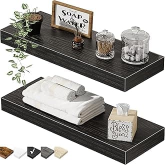 QEEIG Bathroom Floating Shelves for Wall - 15.7" Wall Mounted Shelf Over Toilet Farmhouse Home Decor Display Bookshelf Small 15.7 x 6.7 inch Set of 2, Black (008-40B)