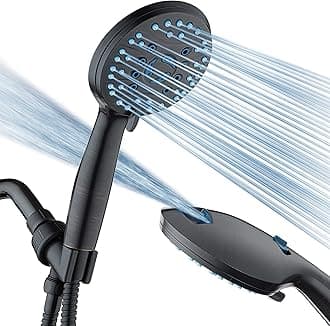 Hotel Spa AquaCare High Pressure 8-mode Handheld Shower Head, Anti-clog Nozzles - Built-in Power Wash to Clean Tub, Tile & Pets, Extra Long 6 ft. Stainless Steel Hose, Wall & Overhead Brackets