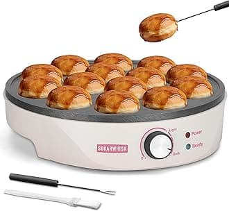 Mini Pancakes Maker Machine with 14 Larger & Deeper Grooves, Electric Mini Pancake Pan, Aebleskiver Pan, Ebelskiver Pan, Browning Controllable, White