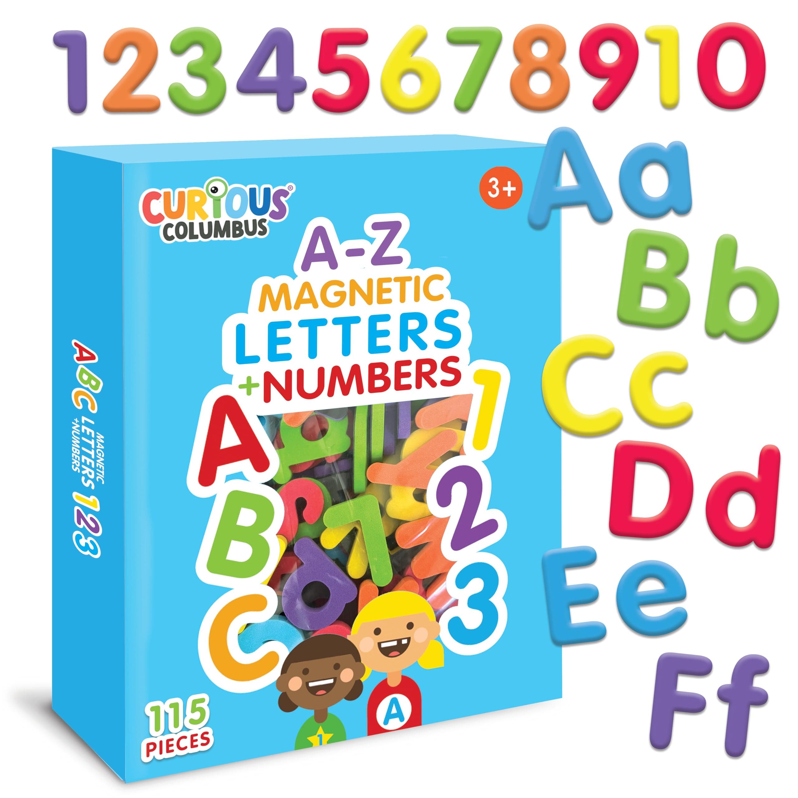 Curious Columbus Magnetic Letters and Numbers. Foam Alphabet Fridge Magnets and Numbers for Kids Learning ABC and 123. Large Magnets for Refrigerator