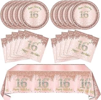 16th Birthday Decorations for Girls Rose Gold Sweet 16 Birthday Party Decoration for Her 16th Happy Birthday Plates and Napkins Tablecloth Decoration for Girls