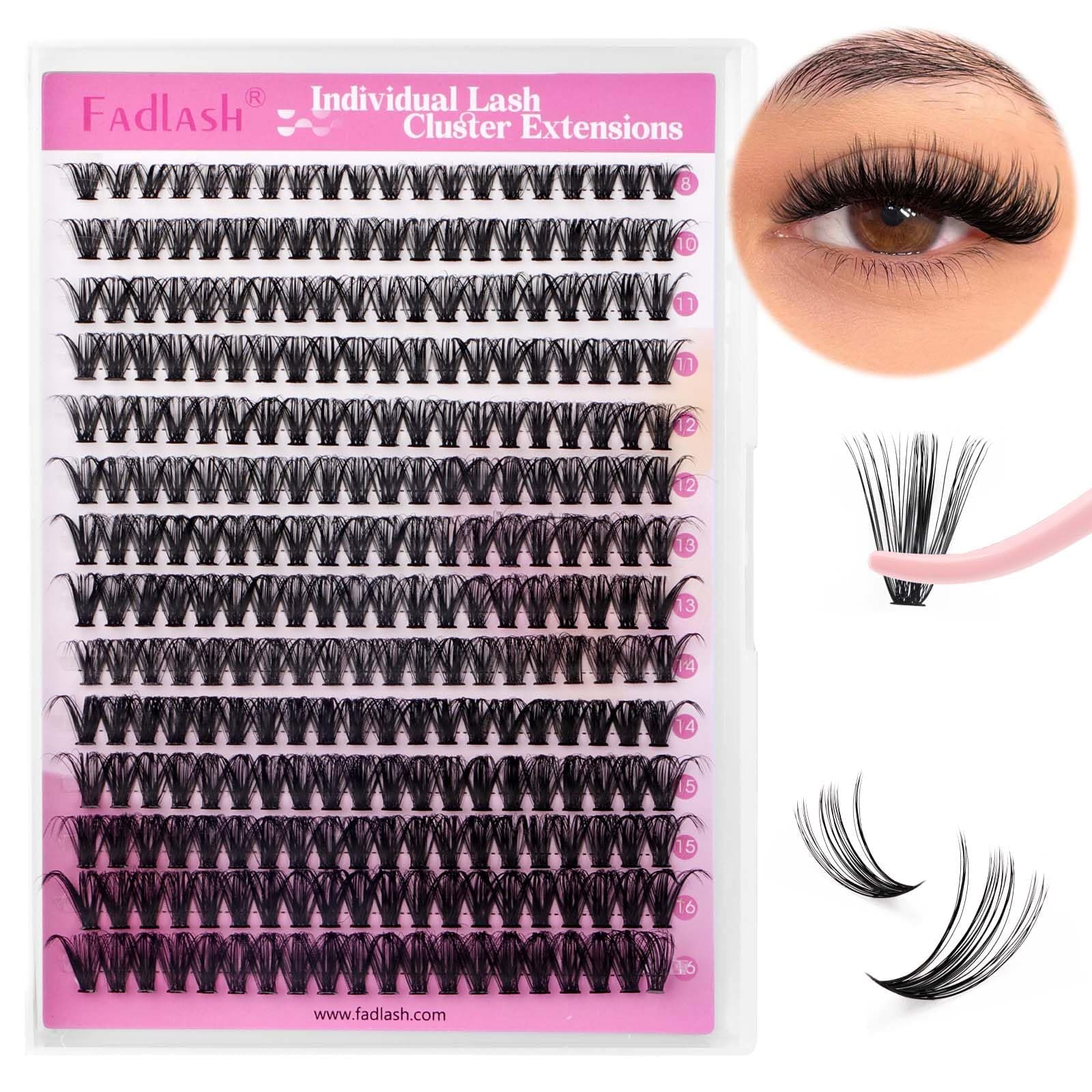 FADLASH DIY Lash Clusters Individual Eyeslash Extensions 40D Volume Eyelash Clusters Soft Band Wispy Natural Eyelash Extension Large Tray (40D-0.07-D, 8-16mm)